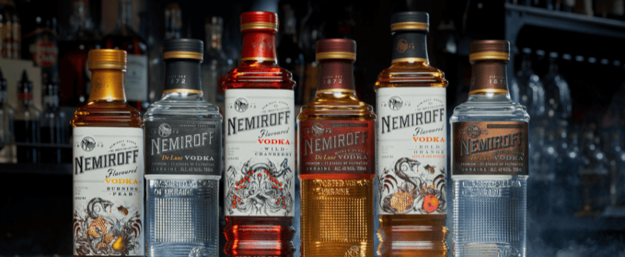 Nemiroff De Luxe and The Inked Collection bottles on a bar
