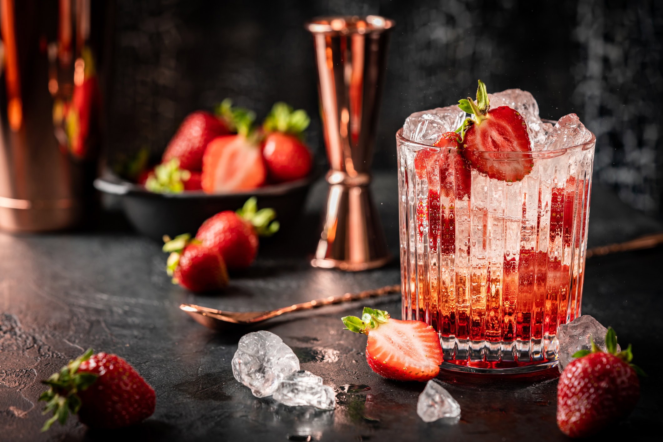 making a strawberry cocktail based on nemiroff vodka