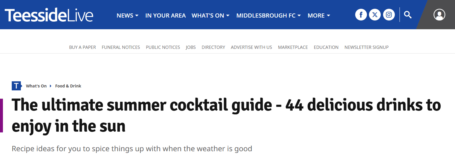 Nemiroff in British Media: Summer Cocktail Trends and Industry Recognition 3 Nemiroff in British Media "Teesside Live"