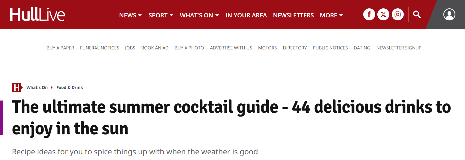 Nemiroff in British Media: Summer Cocktail Trends and Industry Recognition 2 Nemiroff in British Media "Hull Live"